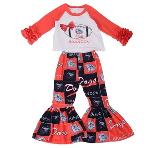 Servicio OEM Personalizado, Conjunto de Pantalones con Estampado de Campana y Volantes de Manga Larga para Niñas, 2 Piezas, Spandex/Algodón Orgánico, Estilo Inglés - Product Image 1