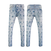 Jeans skinny pour homme, denim délavé, imprimé monogramme, coupe slim, style décontracté, pantalon de style streetwear, jeans en denim pour homme