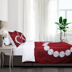 Parure de lit romantique en microfibre 100% <span class=keywords><strong>imprimée</strong></span> en 3D avec motif de cœur rouge, housse de <span class=keywords><strong>couette</strong></span> de luxe en diamant, ensemble de draps légers - Product Image 3