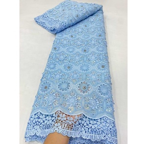 Vestido <span class=keywords><strong>de</strong></span> Mujer Africano Nigeriano con Lentejuelas Bordadas <span class=keywords><strong>de</strong></span> Alta Calidad, Encaje <span class=keywords><strong>de</strong></span> Guipur, Diseño Floral Ecológico, Última Moda - Product Image 4