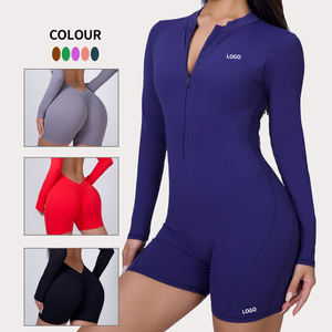 Combinaisons de sport pour femmes avec logo personnalisé, une pièce, manches longues, extensible, douce, compression, dos ouvert, légère, combinaison de yoga - Product Image 2