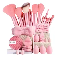 Ensemble de 33 pinceaux de maquillage professionnels en plastique, doux et moelleux, avec accessoires brillants pour fond de teint, fard à joues, sourcils et fard à paupières, avec bandeau et bracelet roses