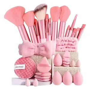 33Pcs Makeup Tools Kit Professional Soft Fluffy Makeup <b>Brush</b> Set Foundation <b>Blush</b> Eyebrow Shadow With Headband Wristband Pink - Product Image 1