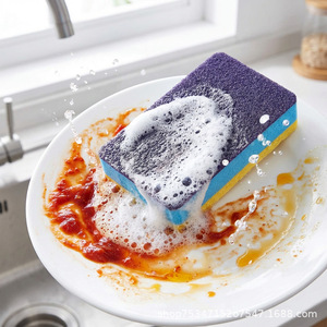 Éponge de nettoyage multifonctionnelle 3-en-1, tampon dégraissant rectangulaire pour cuisine avec éponge nano abrasive diamantée en coton de pâte de bois - Product Image 1