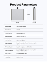 Mini Hub USB C 3 en 1, HDTV 4K60Hz, PD100W, USB 3.0 5Gbps, Aluminio Anodizado, Base de Conexión Portátil para Teléfono, Oficina Móvil, para Laptop y PC