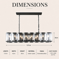 Lustre linéaire en cristal taillé de luxe en forme de boîte, luminaire suspendu en panneau de cristal pour salle à manger résidentielle