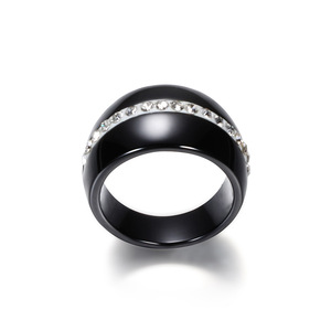 Ceramic <b>Couple</b> <b>Rings</b> 14MM Black White Single Row Diamond Encrusted Wedding Jewelry Unisex - Product Image 5