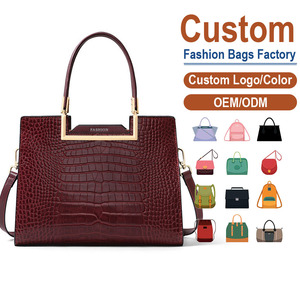 Sac fourre-tout en cuir PU à motif crocodile grande capacité personnalisé, vente en gros, directement de l'usine, sac à main d'affaires de luxe à porter à l'épaule - Product Image 1