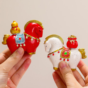 Yuanbao Themed Horse Set Resin Craft Ornament 4Pcs Chinese New Year Decor Living Room Gift - Product Image 2