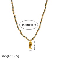Collier vintage en cuivre perlé corail Dopamine coloré pour femme - Chaîne polyvalente, élégante et tendance
