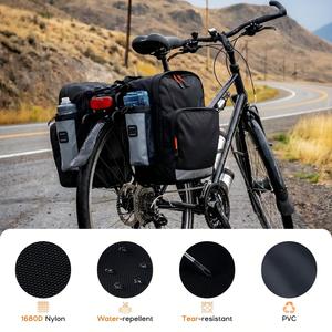 Sacoche de vélo 30L style sport en polyester, résistante à l'eau, avec fermeture éclair et double réflecteur pour porte-bagages arrière - Product Image 3
