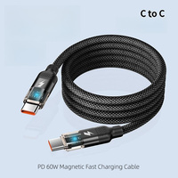 Câble de données magnétique transparent tressé PD60W 5A à charge rapide Type-C avec conducteur en cuivre pur pour iPhone, batterie externe et appareil photo