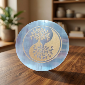 Placa de Carga de Selenita Natural Hecha a Mano - Disco Curativo Grabado con Geometría Sagrada para Limpieza de Cristales y Decoración del Hogar con Reiki - Product Image 4