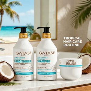 Set <span class=keywords><strong>de</strong></span> Cuidado Hidratante Orgánico <span class=keywords><strong>de</strong></span> <span class=keywords><strong>Coco</strong></span> y Vainilla, 3 Piezas: Champú + Acondicionador, Hidratación Profunda, Anti-Frizz, Sin Sulfatos, para Cabello Dañado, OEM - Product Image 4