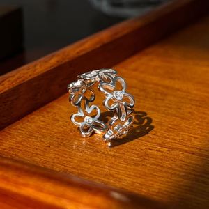 Dylam Cute Personalized Design Solid Sterling Silver Rhodium Plated Fade Free Flower Shape Hollow Wreath Women <b>Open</b> Jewelry <b>Ring</b> - Product Image 5