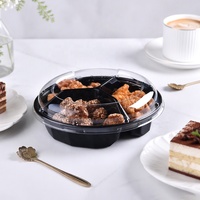 Ventes chaudes - Boîte d'emballage pour pâtisserie en plastique PET à 3 compartiments, boîte ronde pour en-cas, biscuits, gâteaux avec couvercle transparent