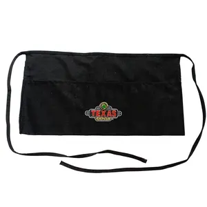 new fashionable hot selling promotion custom black embroidery waterproof grease-proof cotton Twill half Waist Apron