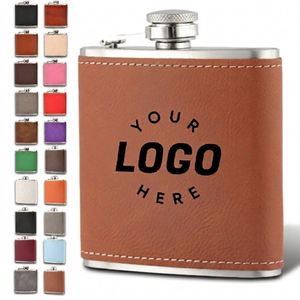 Vente en gros de flacons à liqueur en acier inoxydable enveloppés de cuir de 6 oz, flacons de poche portables personnalisés pour whisky, avec logo personnalisé - Product Image 1