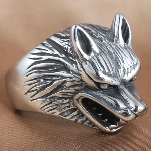 Wolf <b>Head</b> Ring Men's Stainless Steel Animal Punk <b>Style</b> Silver Jewelry Gift 213023 - Product Image 3