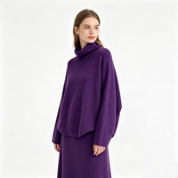 Ensemble 2 pièces en tricot violet à col roulé pour femme, vente en gros, directement de l'usine, pull à manches longues en mélange de laine et jupe, tricot d'hiver en gros
