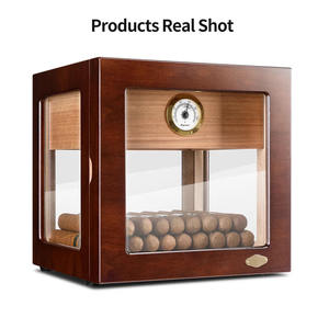 Humidor à cigares en <span class=keywords><strong>bois</strong></span> de cèdre naturel laqué, design classique portable, anti-humidité, écologique, avec hygromètre et clé - Meilleures ventes - Product Image 2