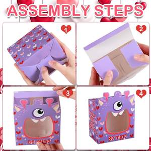 กล่องขนมวาเลนไทน์พร้อม<span class=keywords><strong>หน้าต่าง</strong></span> PVC กล่องคุกกี้คัพเค้กวาเลนไทน์ลายมอนสเตอร์สำหรับงานปาร์ตี้ในห้องเรียนหรือของชำร่วยในงานโรงเรียน - Product Image 6