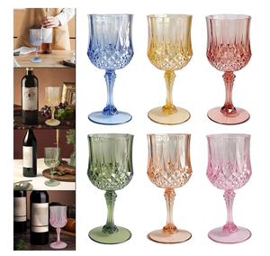 แก้วไวน์สีแดงโคบอลต์บลูสำหรับงานแต่งงาน สำหรับดื่มน้ำผลไม้ แก้วพลาสติกสีสันสดใส ลายนูน - Product Image 6