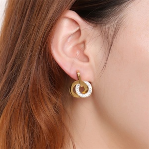 Stylish Custom Full <b>Crystal</b> Gold Plated Interlocking Round Stainless Steel Earring Jewelry <b>Set</b> - Product Image 6