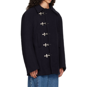 Veste d'hiver personnalisée pour homme, style pompiers marine, avec crochets, épaisse, à boutons mousquetons, doublée satin, en laine - Product Image 1