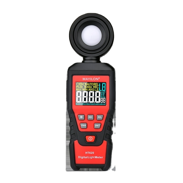 MAYILON HT620L Temperature Humidity Monitor Auto Digital LUX/FC Measurement LED Light Meter 180 Degree Rotate REL MAX MIN AVG