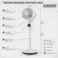 Kipas Angin Remote Smart Voice Dual Control 3D Air Circulator Timer 8 Jam 4 Baling-baling 8 Kecepatan Tinggi Dapat Disesuaikan Kipas Lantai ABS OEM Custom