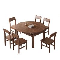 Ensemble table et chaises rondes pliantes extensibles contemporaines en noyer noir de 1,5 m, meubles de maison écologiques et durables