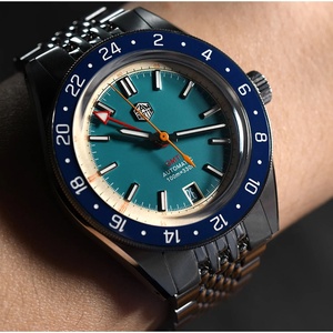 Reloj de Hombre San Martin SN0116G Vintage con Bisel de Aluminio Desgastado, Movimiento Automático Mecánico NH34 GMT, Retro, Cristal de Zafiro, Resistente al Agua 100m - Product Image 3