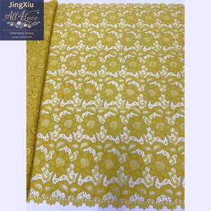 Tela de encaje guipur amarillo mostaza con estampado floral y bordado calado para <span class=keywords><strong>vestidos</strong></span> africanos nigerianos tipo caftán Aso Ebi - Product Image 3