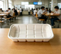 Plateau alimentaire allongé stabilisé de 18g, à double compartiment, résistant à la graisse, étroit, carré, jetable, pour sushi, grillades et traiteur