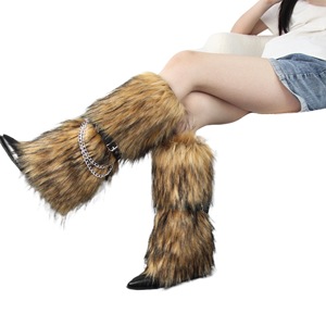 Bottes d'hiver chics de style <span class=keywords><strong>européen</strong></span> et américain pour femmes, talon aiguille, polyuréthane, mi-mollet, fausse fourrure de renard, antidérapantes, chaudes, bottes de neige - Product Image 5
