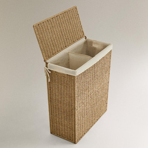 Collapsible Woven Laundry <b>Basket</b> Rectangle Foldable Clothing Organizer <b>Large</b> Size With Inner Dividers - Product Image 3
