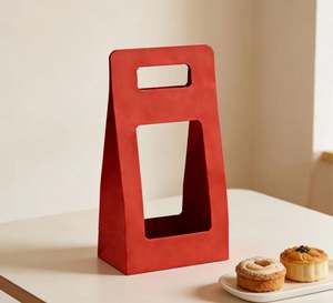 Sacs en papier kraft rouge biodégradables, écologiques et personnalisables pour l'emballage de bonbons et de boissons, avec poignées découpées - Product Image 2