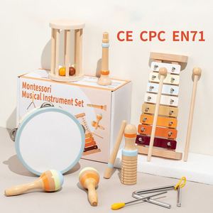 Ensemble de percussion en bois pour enfants, jouets musicaux Orff pour l'éveil musical précoce des bébés, xylophone, claquettes, tambour à main - Product Image 2