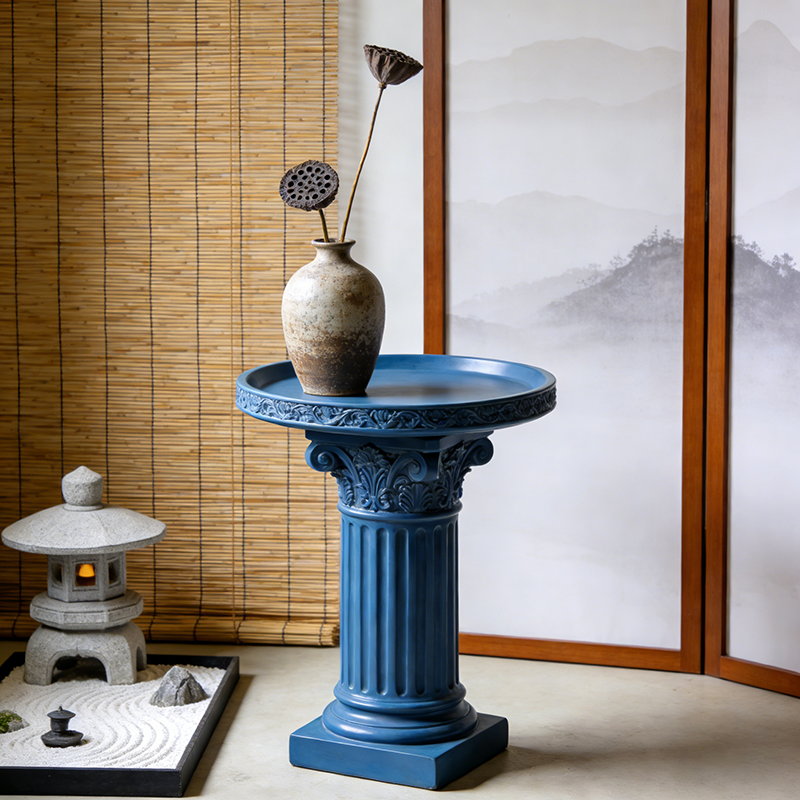 Navy Resin Corinthian Column Pedestal Retro