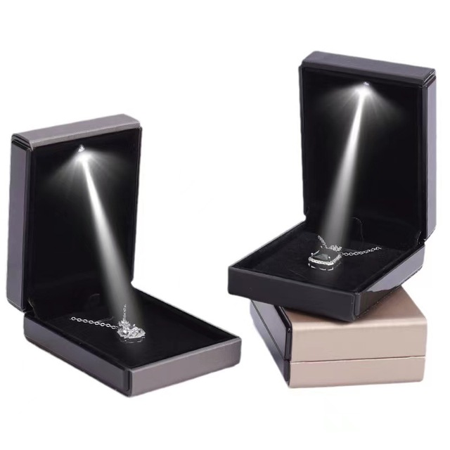 Luxury Custom Logo Printed Newest Ring Boxes Led Light Jewelry Box Customized Fashionable Customer's Logo Jewelry Packaging