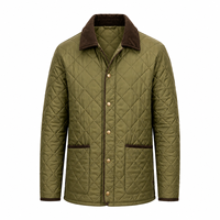 Jaket Pria Model Country Ringan Berlapis Diamond Quilted dengan Kerah Corduroy dan Kancing Tekan Depan