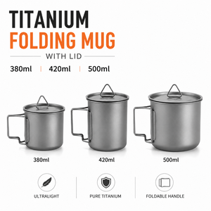 Ultralight Titanium Mug With Lid <b>Folding</b> Handle Camping Cup 380ml 420ml 500ml Pure Titanium <b>Coffee</b> Mug - Product Image 1