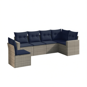 Gray Poly Rattan Patio <b>Sofa</b> Set With Cushions <b>Outdoor</b> Garden Furniture Contemporary Design - Product Image 1