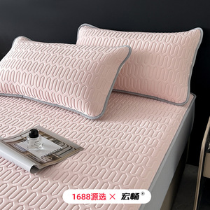Hongchang Ice Silk Fitted <b>Sheet</b> Mat 1.2m 1.5m 1.8m 2.0m Breathable Summer <b>Bedding</b> Set for Adults Modern Style - Product Image 3