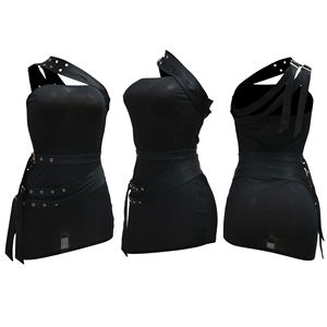 Vestido con cinturón Ver a través Irregular Hombro inclinado Mini vestido Mujer Night Out Club Wear - Product Image 6