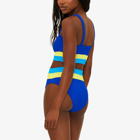 Ensemble de bikinis triangle taille haute à bretelles épaisses et fixes, en tissu côtelé rayé color block, écologique, pour femmes actives 2
