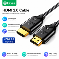Cable HDMI 2.0 Biaze 4K60Hz de Alta Velocidad con Conector Chapado en Oro, Compatible con HDR 3D, Revestimiento de PVC para HDTV, Monitor, Proyector, Cámara de Computadora