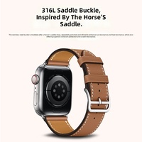 Bracelet de montre en cuir grainé Nappa pour Apple Watch Series, avec bord peint, boucle ardillon et surpiqûres contrastées, vente en gros