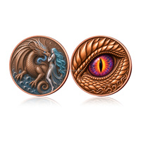 Pièce de monnaie ronde colorée de 2 oz en cuivre fin 999, avec relief 3D, représentant un dragon fantastique et un œil de dragon, créature mythique, pièce de collection